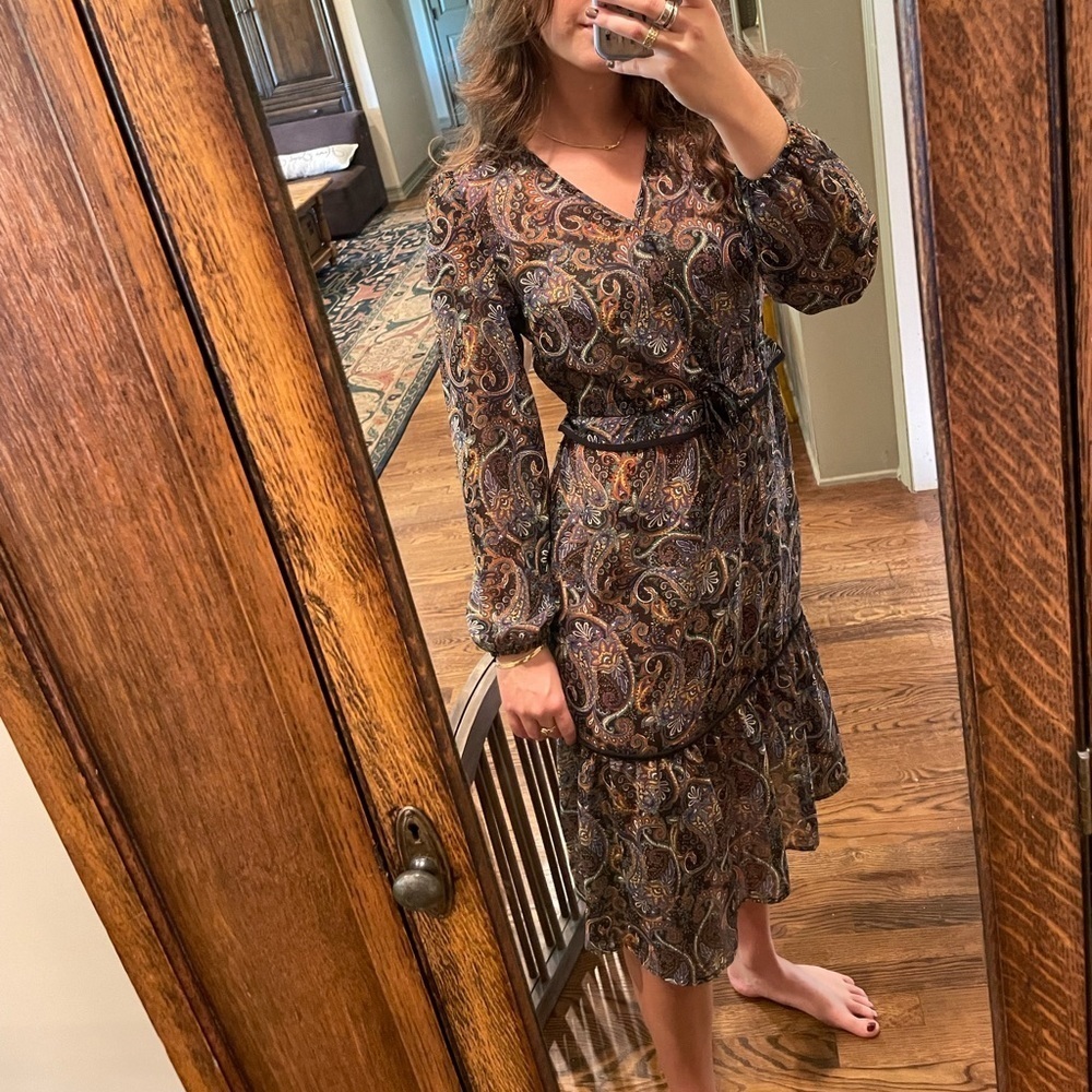 Beautiful autumn paisley brown abstract midi dress - Picture 7 of 7